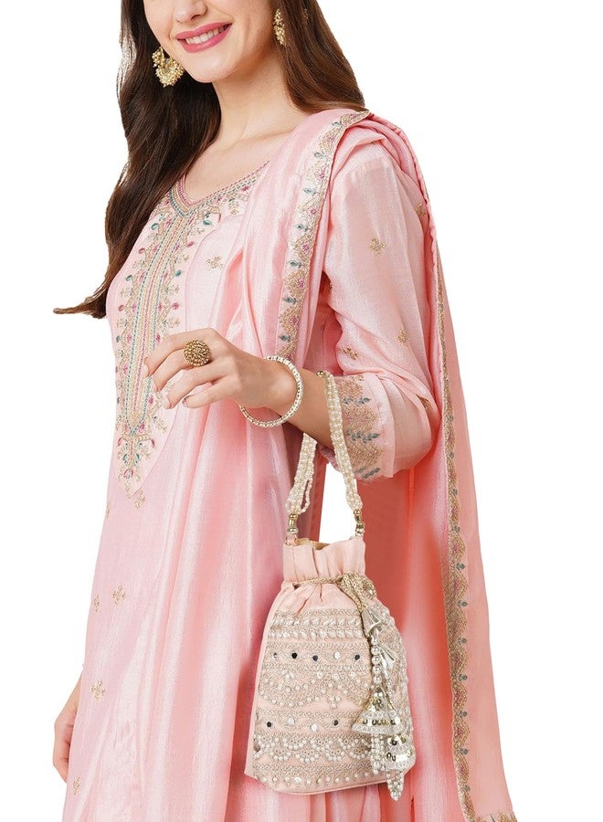 PLANX Velvet SilK Stylish Embroidery Unique Design Traditional Wedding Handheld Potli Bag For Women - Image 3
