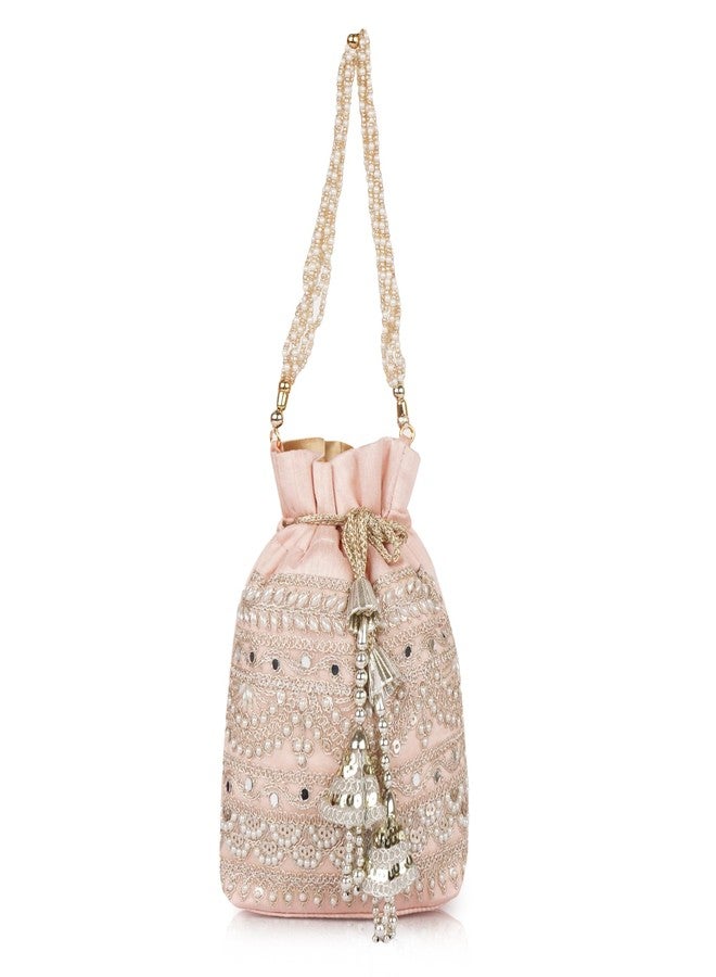 PLANX Velvet SilK Stylish Embroidery Unique Design Traditional Wedding Handheld Potli Bag For Women - Image 1