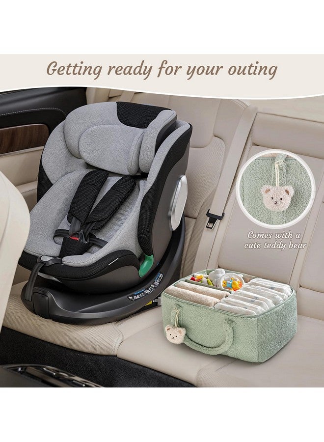 Dahey Dahey Baby Diaper Caddy Organizer with Bear, Nursery Storage Basket Gifts for Newborn Shower Essentials, Handle Portable Car Diaper Bag for Baby Changing Table Baby Registry Stuff, Green - Image 2