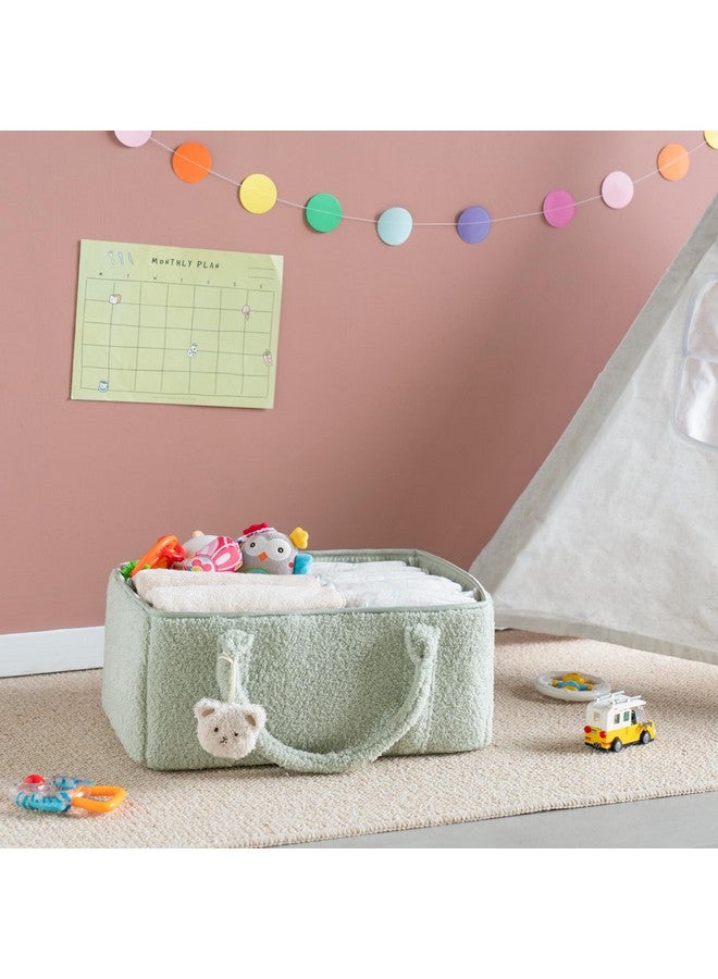 Dahey Dahey Baby Diaper Caddy Organizer with Bear, Nursery Storage Basket Gifts for Newborn Shower Essentials, Handle Portable Car Diaper Bag for Baby Changing Table Baby Registry Stuff, Green - Image 4