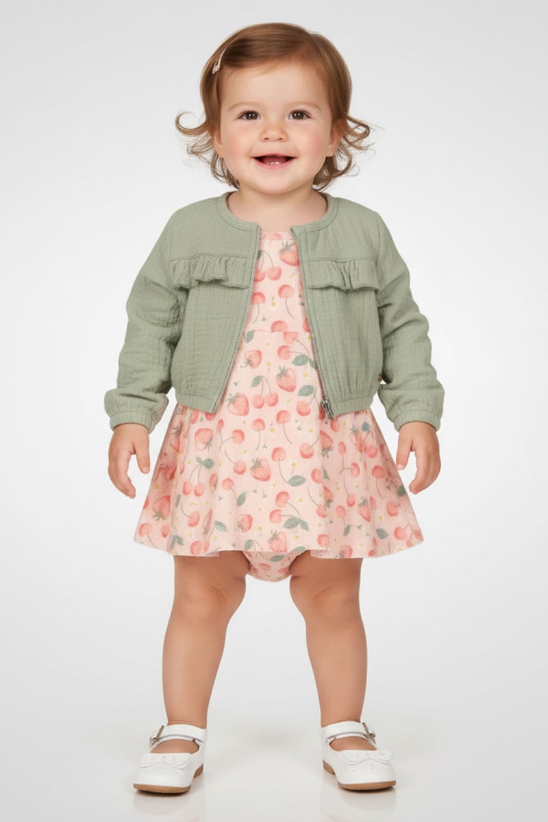 Kensie Toddlers Girl 3 Pieces Allover Print Dress And Bottom With Jacket, Multicolor - Image 1