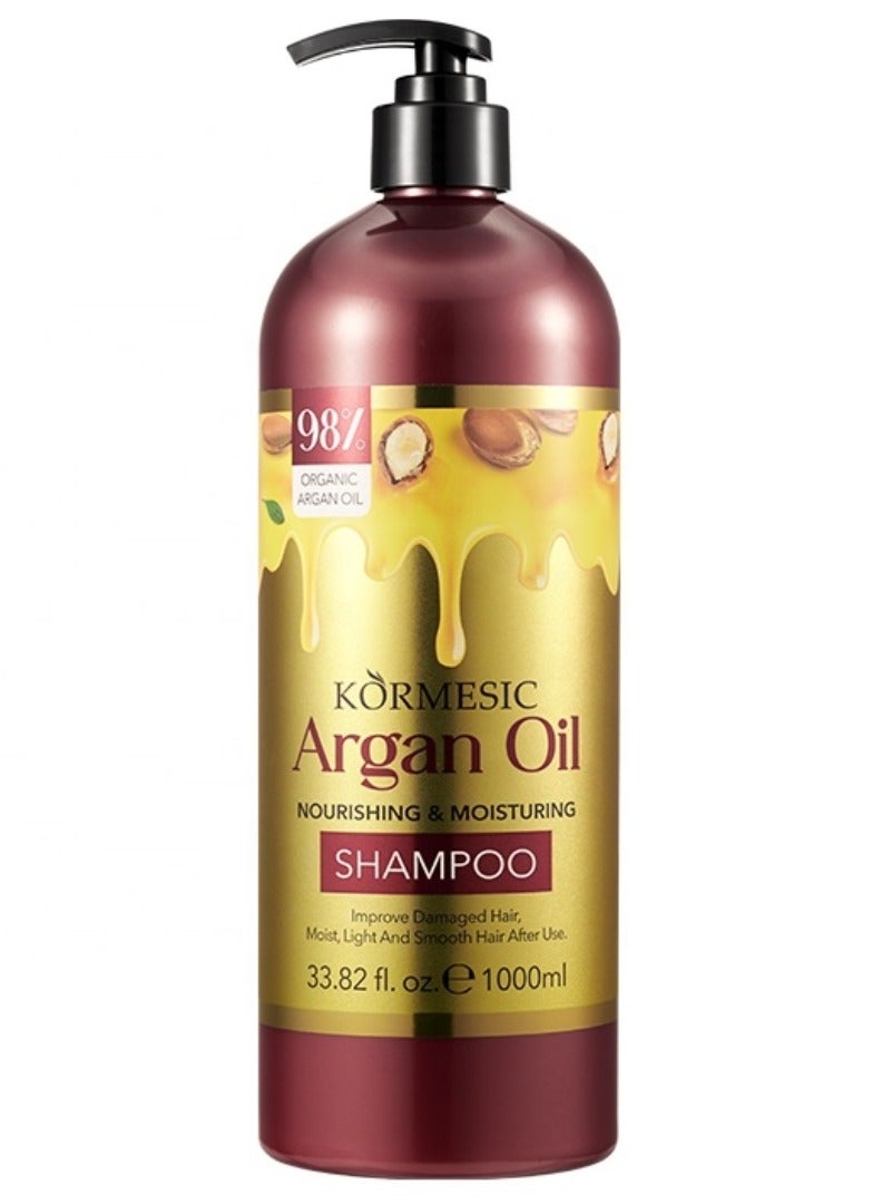 Kormesic 1000ml Argan Oil Hair Shampoo Repair Damaged Hair and Hair Follicles Deep Cleaning Nourishing Moisturizing Lasting Fragrance Smoothing Soft Hair Shampoo