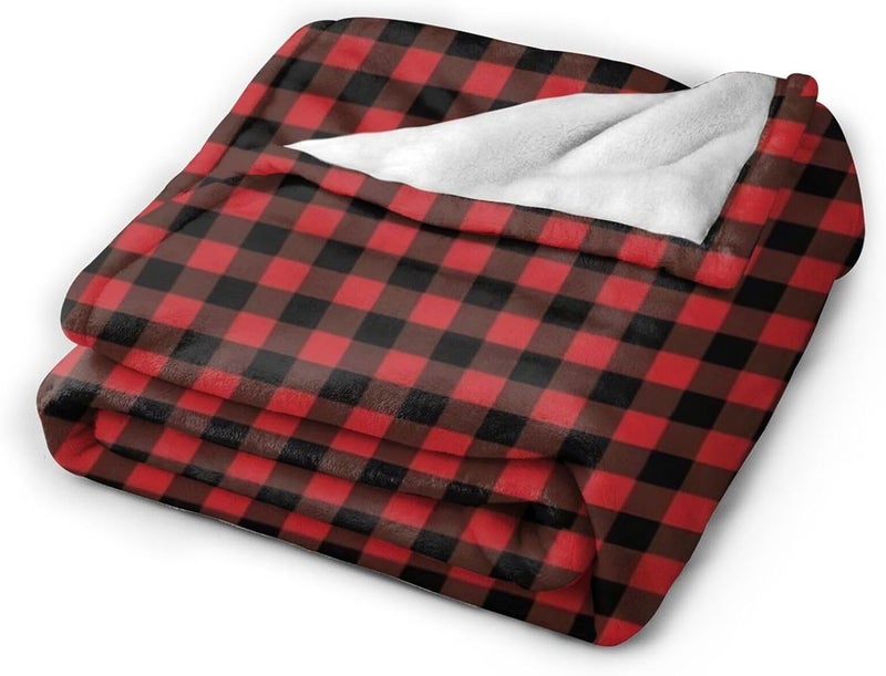 Red Black Buffalo Plaid Bear Flannel 40"X30" Blanket - Soft and Light All Season Comfort Blanket - Travel, Home Décor - Image 2