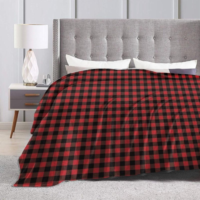 Red Black Buffalo Plaid Bear Flannel 40"X30" Blanket - Soft and Light All Season Comfort Blanket - Travel, Home Décor - Image 4