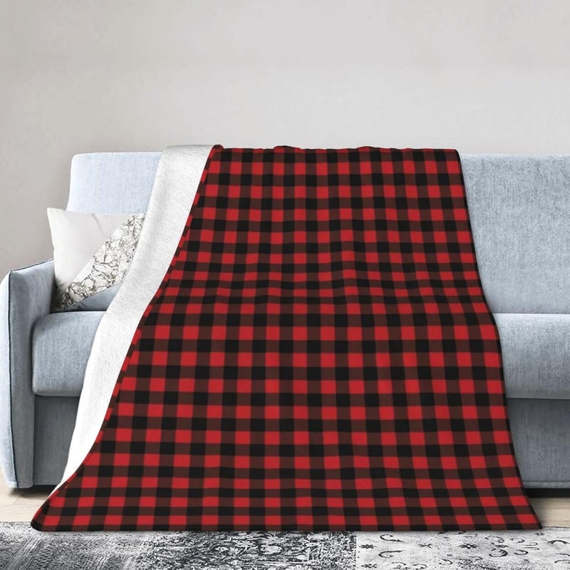 Red Black Buffalo Plaid Bear Flannel 40"X30" Blanket - Soft and Light All Season Comfort Blanket - Travel, Home Décor - Image 1