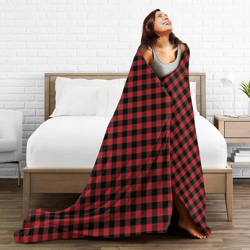 Red Black Buffalo Plaid Bear Flannel 40"X30" Blanket - Soft and Light All Season Comfort Blanket - Travel, Home Décor - Image 5