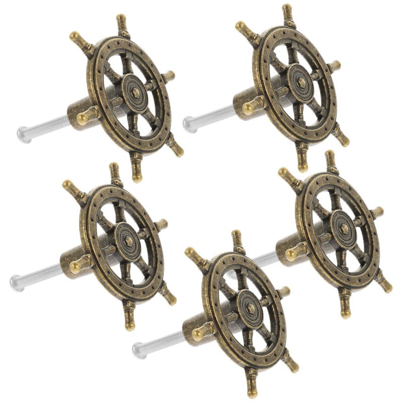Antique Brass Ship Rudder Cabinet Knobs Drawer Pulls 5 Pack Vintage Furniture Hardware - Image 2