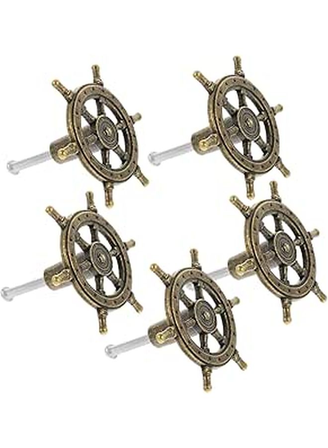 Antique Brass Ship Rudder Cabinet Knobs Drawer Pulls 5 Pack Vintage Furniture Hardware - Image 1