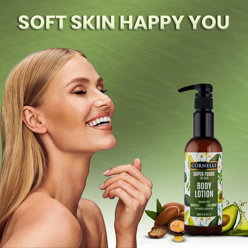 CORNELLS WELLNESS CORNELLS Super Foods Avocado & Manuka Honey Body Lotion | For Healthy & Plump Skin Body Lotion for Men & Women | Nourishing, Hydrating Paraben & Sulfate Free - 500ml - Image 4