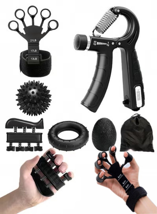 Yidong 7-Piece Unisex Grip Strength Trainer Set: Spring Grip with Counter + Finger Strength Tools - Image 1