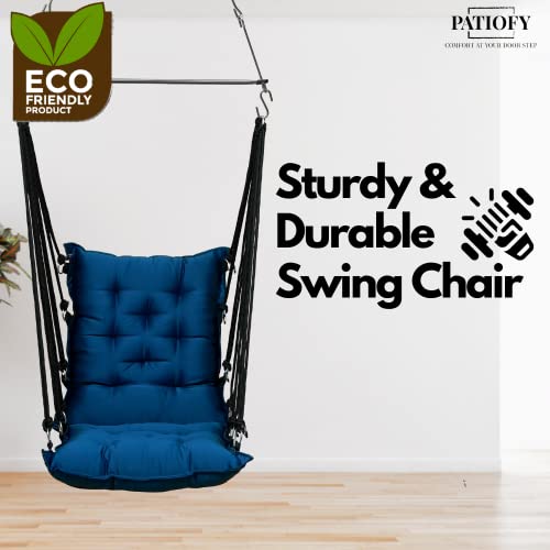 Patiofy Large Soft Leather Velvet Hammock Hanging Swing Chair,Jhula For Adults,Swing For Indoor/Outdoor,Home,Balcony & Garden,200 Kgs Weight Capacity (Free Hanging Accessories- Navy Blue) - Cotton - Image 4