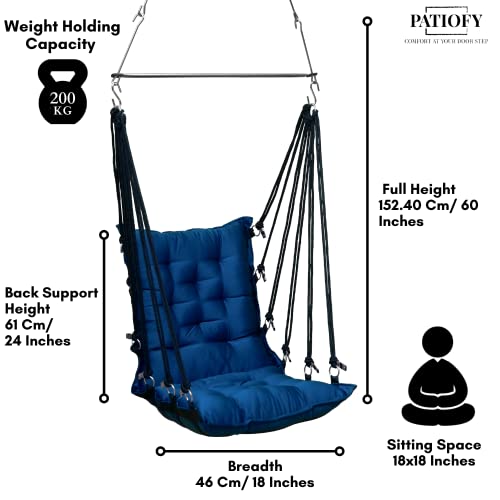 Patiofy Large Soft Leather Velvet Hammock Hanging Swing Chair,Jhula For Adults,Swing For Indoor/Outdoor,Home,Balcony & Garden,200 Kgs Weight Capacity (Free Hanging Accessories- Navy Blue) - Cotton - Image 3