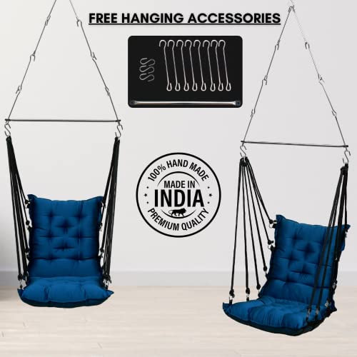 Patiofy Large Soft Leather Velvet Hammock Hanging Swing Chair,Jhula For Adults,Swing For Indoor/Outdoor,Home,Balcony & Garden,200 Kgs Weight Capacity (Free Hanging Accessories- Navy Blue) - Cotton - Image 5