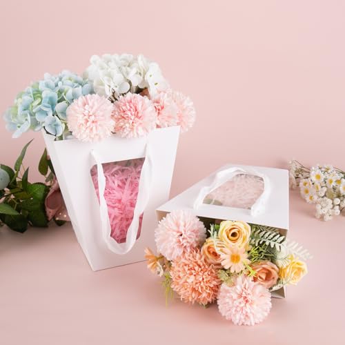 WWT 20Packs White Flower Gift Bag with Clear Window, Bouquet Bags with Handle, Party Favor Bags for Mother's Day Wedding Party Birthday - Image 4