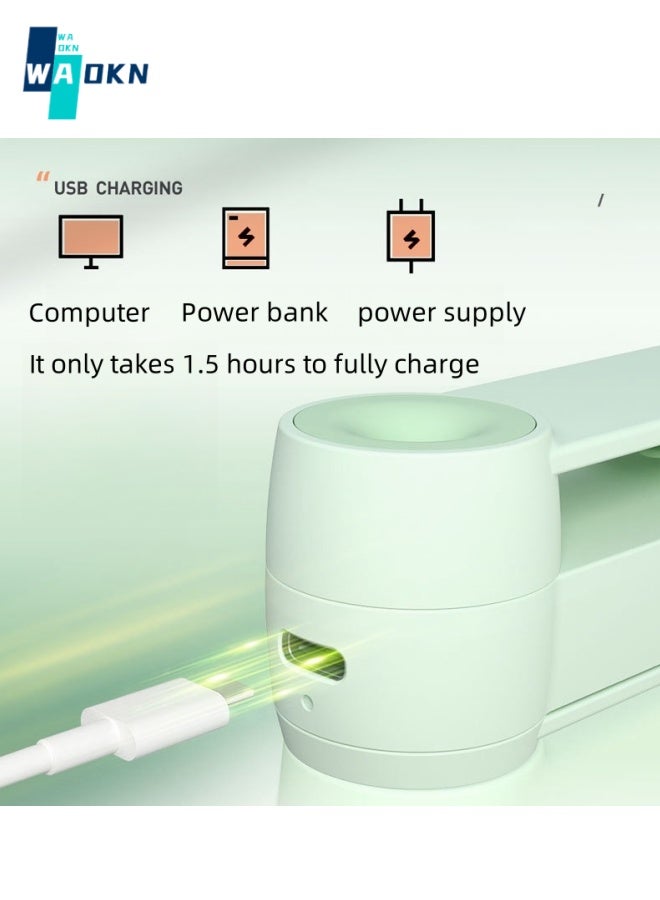 دبليو أيه أو كي أن 1500mAh بطارية USB مروحة صغيرة قابلة للطي ، المحمولة قابلة للتعديل سرعة الهواء لينة المطاط مروحة بليد مروحة ، مروحة صغيرة شخصية قابلة للطي للسفر في الهواء الطلق مكتب المنزل (أخضر)  - Image 4