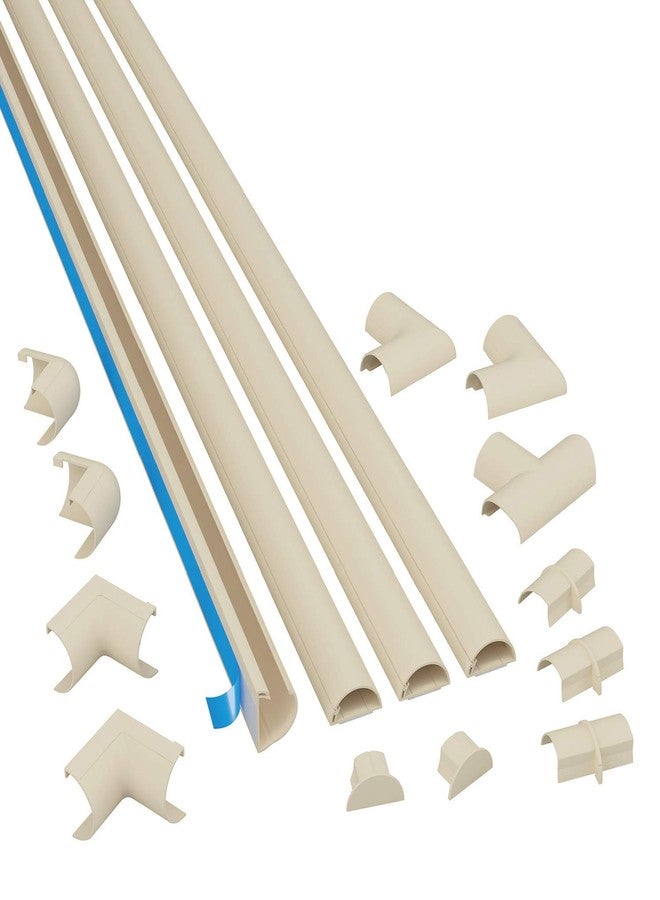 D-Line 13.12ft Cord Hider Kit, Patented Cable Cover, Hide Wires on Wall, Channel for TV Mount Cords, Raceway Wire Hiders, Paintable, Adhesive, Half Round, 4X 0.78in W x 0.39in H x 39in Lengths, Beige - Image 1