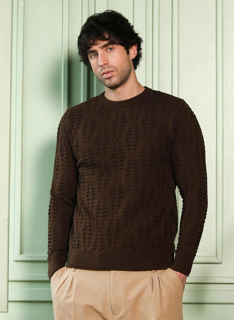 كامبوس سوترا كنزة رجالية بنقش هندسي مضلع بياقة دائرية وأكمام مضلعة طويلة