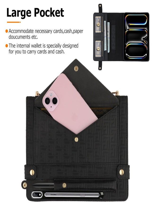 Dteck Handbag Case for Galaxy Tab S10 Ultra/S9 Ultra/S8 Ultra 14.6 Inch Case with S Pencil Holder,Folio Stand PU Leather Crossbody Shoulder Hand Strap Card Pocket Magnetic Envelope Wallet Cover,Black - Image 2