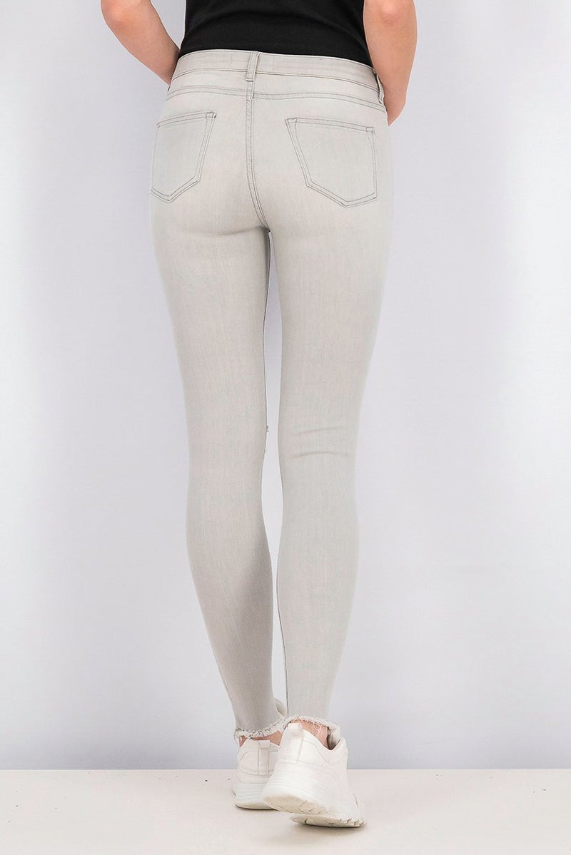 Reserved Women Slim Ripped Skinny Jeans, Ash Grey - Image 4