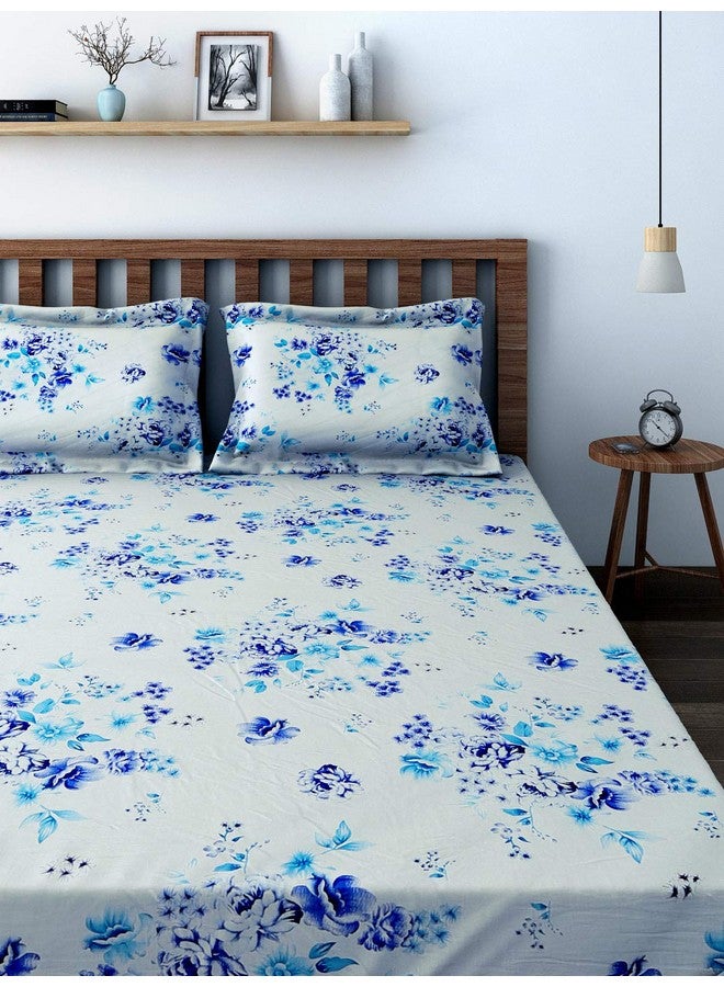 Swayam Swayam Veda Collection Premium Cotton 160 TC Floral Print Cotton Single Bed Sheet with 1 Pillow Cover - Blue/White  - Image 2