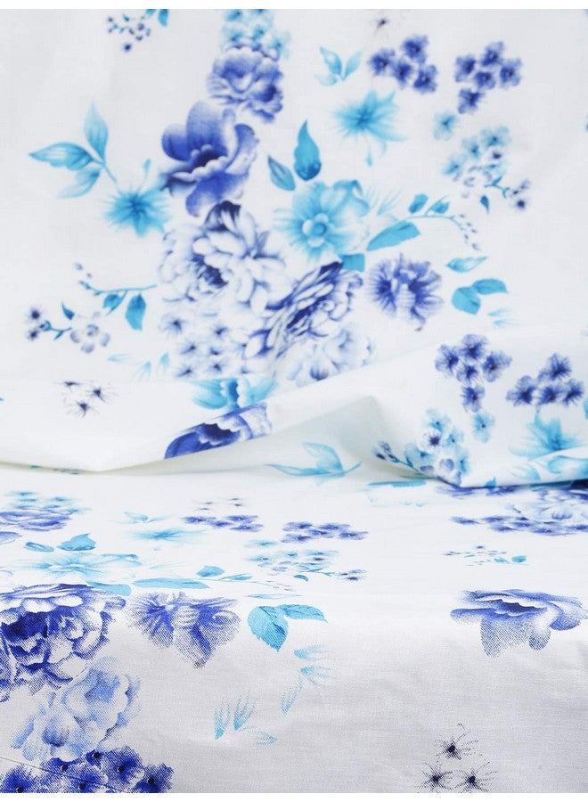 Swayam Swayam Veda Collection Premium Cotton 160 TC Floral Print Cotton Single Bed Sheet with 1 Pillow Cover - Blue/White  - Image 3