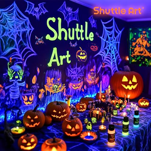 Shuttle Art Glow in the Dark Paint, 12 Colors with UV Light, 2oz/60ml Bottles, Ideal for Art Painting and Crafts, Great for Artists, Beginners on Rocks, Wood, Canvas, Fabric, and Halloween Decorations - Image 2