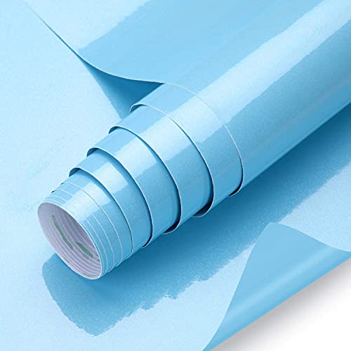 WALLTON - Blue Gloss Peel and Stick Self-Adhesive Removable Thicken Waterproof for Kitchen Countertop Cabinet Wardrobe - 24''x''192 Inches - Image 1