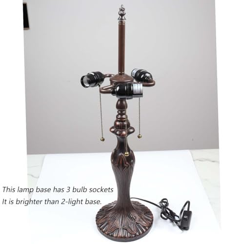 Bieye L10024 Baroque Tiffany Style Stained Glass Table Lamp with 17 inches Wide Handmade Lampshade for Bedside Bedroom Living Room, 26-inch Tall (Red) - Image 4