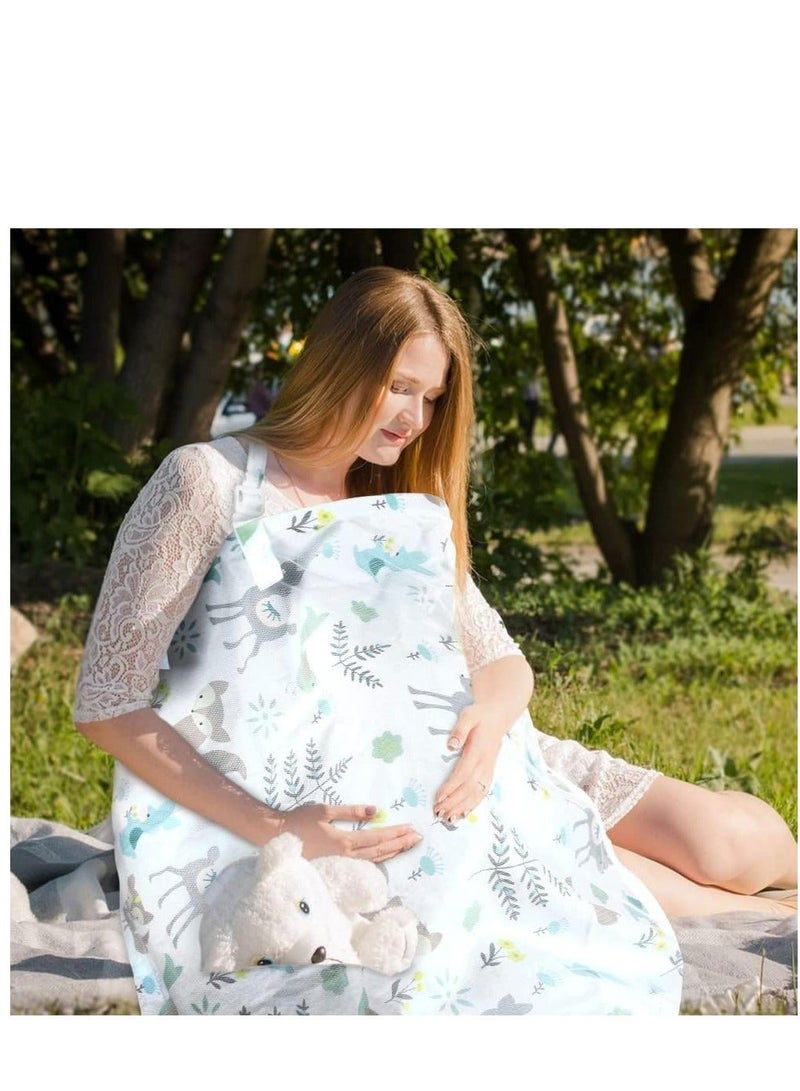 Nursing Cover for Baby Breastfeeding 100% Cotton Breathable Muslin with Adjustable Strap Apron Up 360° Full Coverage Mother (Wild Animal Pattern) - Image 2