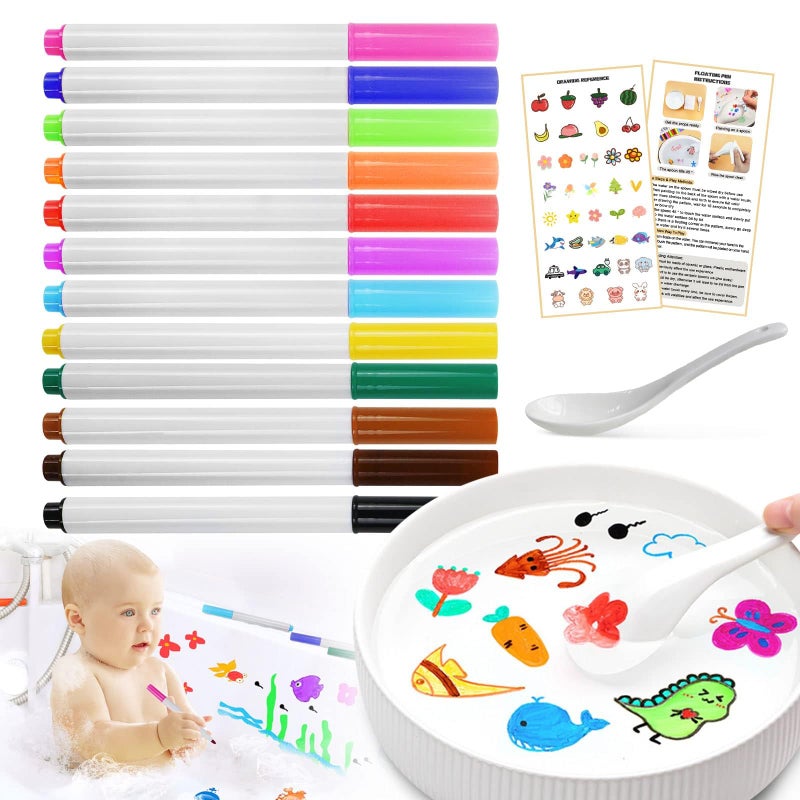 QETRABONE Magical Water Painting Pen-12 Colors Double Ended, Erasing Whiteboard Marker, Doodle Water Floating Pens, Magic Water Painting Pen for Kids - Image 1