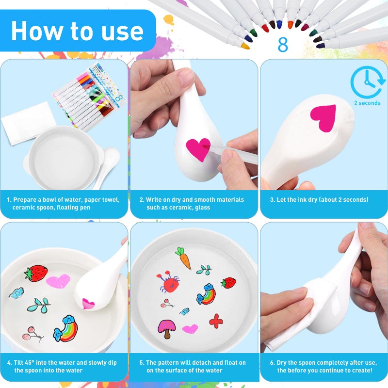 QETRABONE Magical Water Painting Pen-12 Colors Double Ended, Erasing Whiteboard Marker, Doodle Water Floating Pens, Magic Water Painting Pen for Kids - Image 4