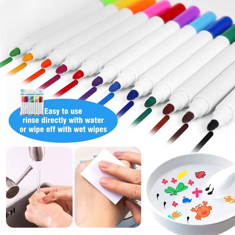 QETRABONE Magical Water Painting Pen-12 Colors Double Ended, Erasing Whiteboard Marker, Doodle Water Floating Pens, Magic Water Painting Pen for Kids - Image 5