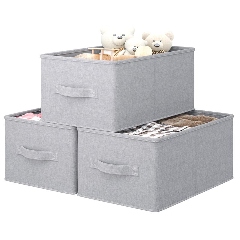 LayerSpace 3 Pack Fabric Storage Bins for Shelves  1625x12x10in Closet Storage Baskets  Collapsible Storage Bins Fabric Closet Organizers with Handles  Light Gray