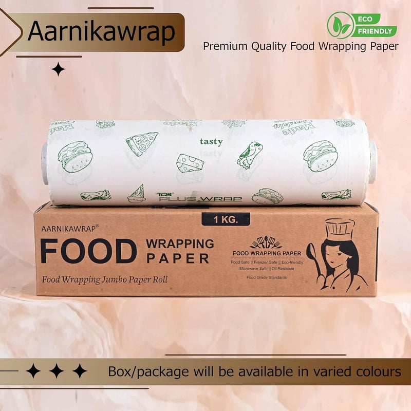 AARNIKAWRAP 1kg Food Wrapping Butter Paper Green Print Width 29 CMs Food Grade Standard EcoFriendly OilProof NonWax Baking Paper Used in Kitchen Cake Cookie Wrapping RotiFood Burger etc - Image 3