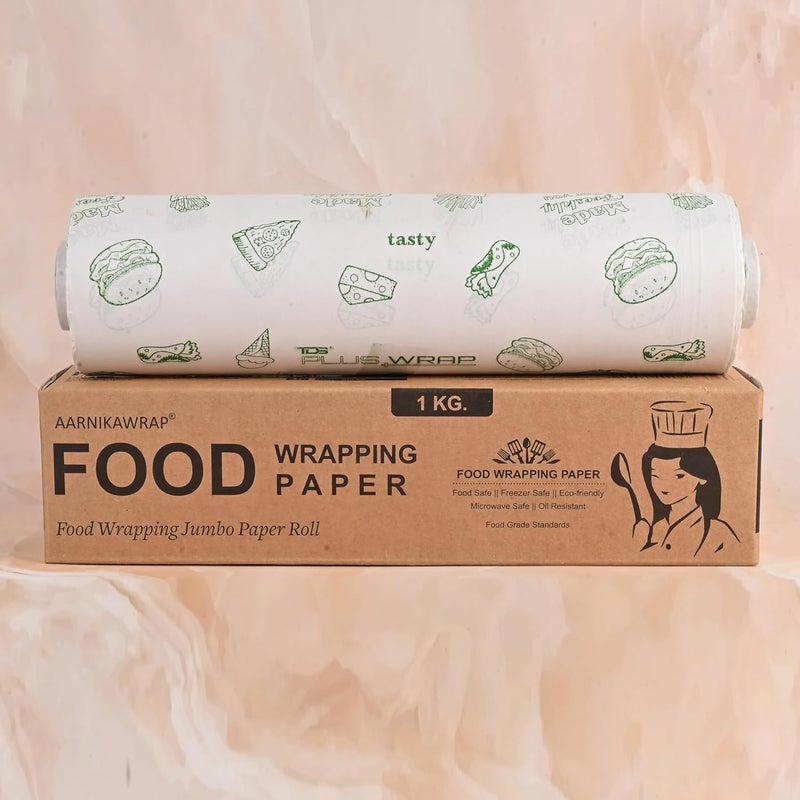 AARNIKAWRAP 1kg Food Wrapping Butter Paper Green Print Width 29 CMs Food Grade Standard EcoFriendly OilProof NonWax Baking Paper Used in Kitchen Cake Cookie Wrapping RotiFood Burger etc - Image 2
