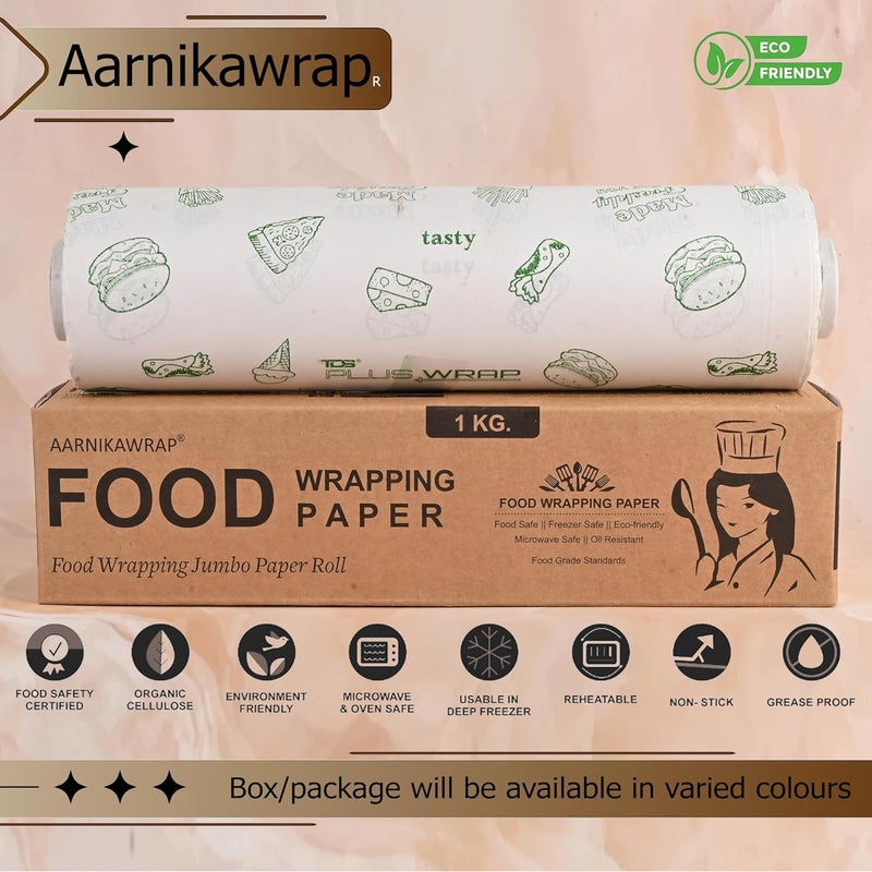 AARNIKAWRAP 1kg Food Wrapping Butter Paper Green Print Width 29 CMs Food Grade Standard EcoFriendly OilProof NonWax Baking Paper Used in Kitchen Cake Cookie Wrapping RotiFood Burger etc - Image 4