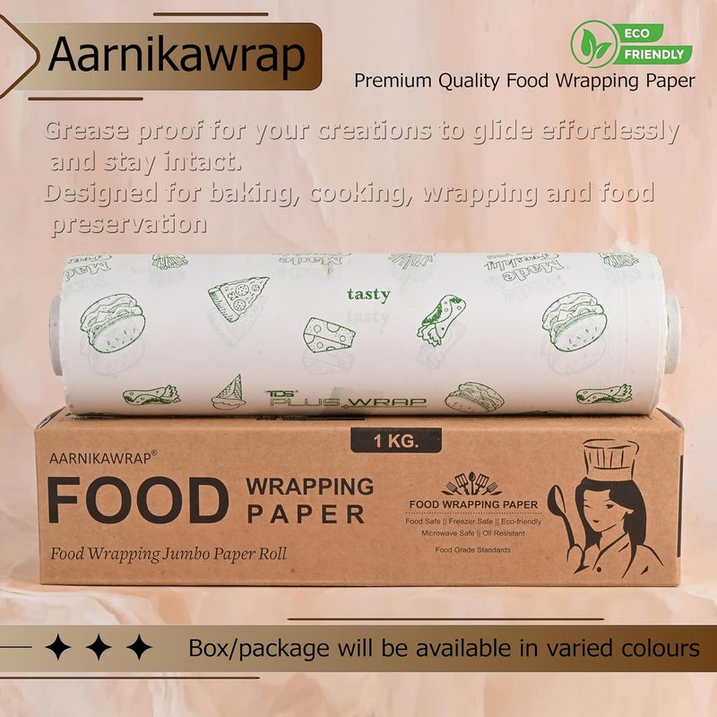 AARNIKAWRAP 1kg Food Wrapping Butter Paper Green Print Width 29 CMs Food Grade Standard EcoFriendly OilProof NonWax Baking Paper Used in Kitchen Cake Cookie Wrapping RotiFood Burger etc - Image 5