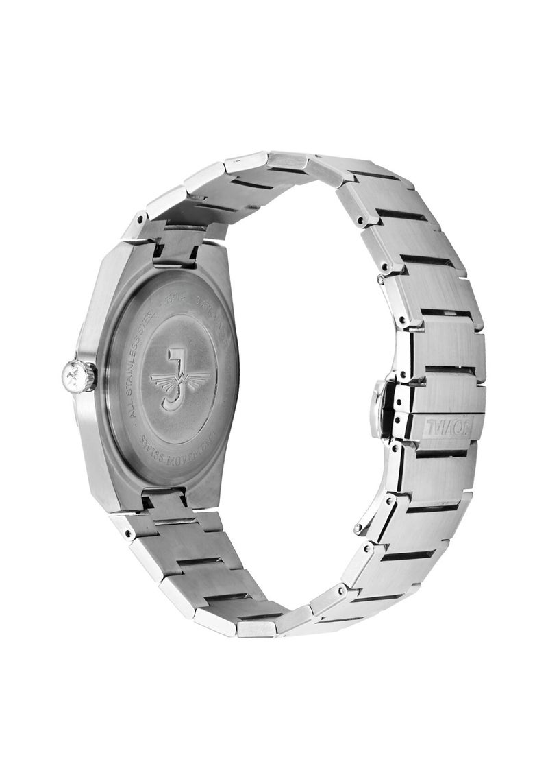 جوفيال ساعة جوفيال 1540LSMQ01E، ساعة نسائية أنيقة، مصنوعة من الفولاذ المقاوم للصدأ، مينا أبيض، مشبك فراشة، عرض اليوم والتاريخ، 32 مم - Image 3