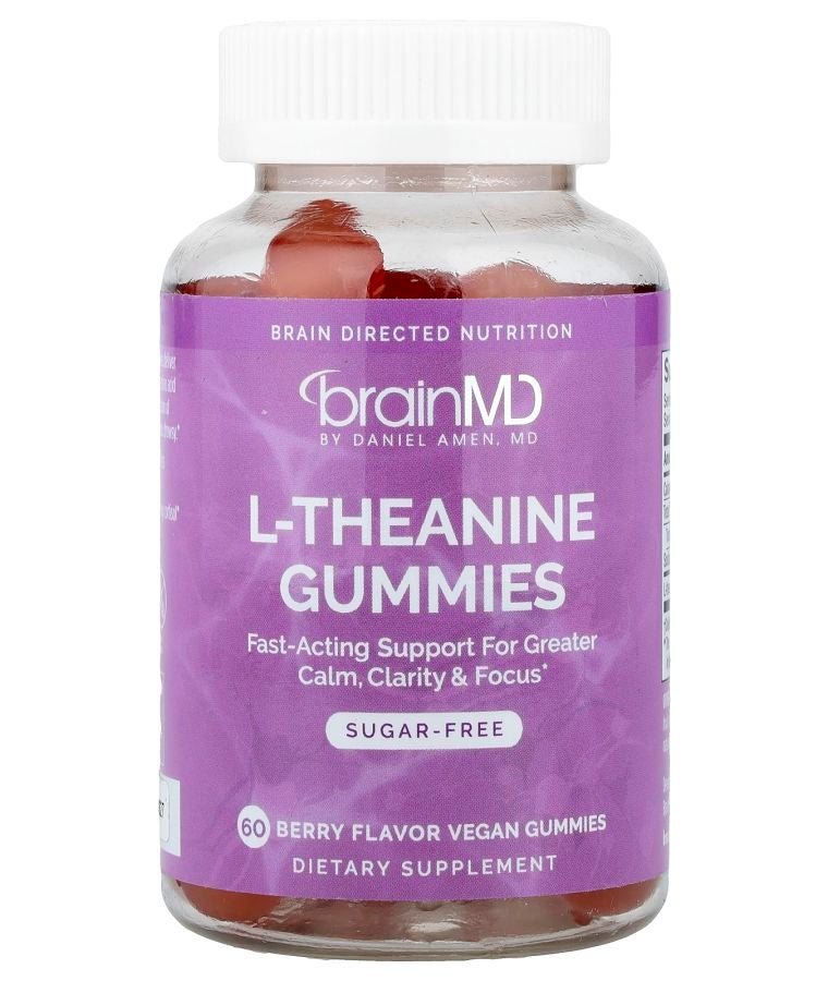 BRAINMD L-theanine Gummies Berry  60 Vegan Gummies (100 mg per Gummy)