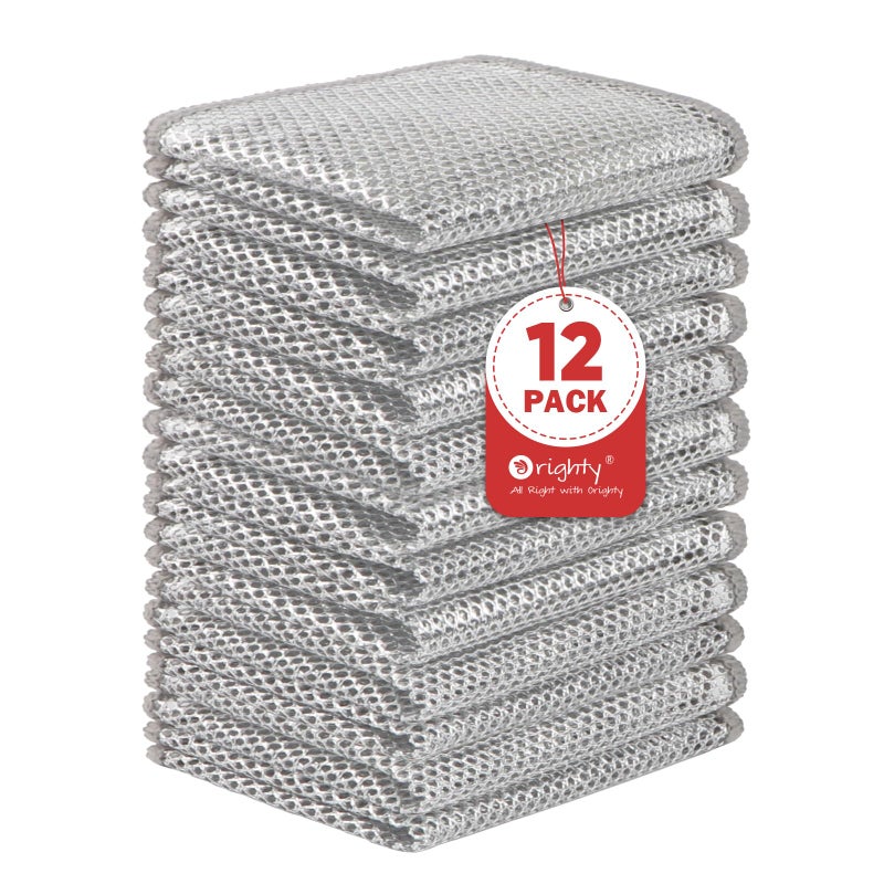 Orighty 12 Pcs Multipurpose Wire Dishwashing Rag, Non-Scratch Wire Dish Cleaning Cloths for Wet and Dry, Reusable Steel Scrubber for Kitchen, Powerful Dishcloth Rag for Cookware, Dish, Stove-7"x8" - Image 1