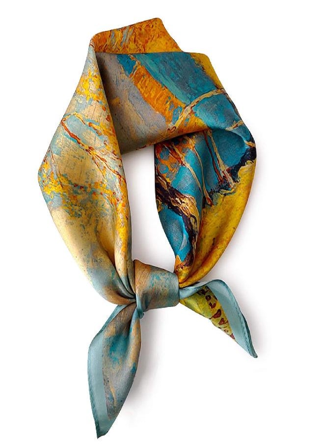 PoeticEHome PoeticEHome 100% Real Mulberry Silk Women Small Square Neck Scarfs 21" Lightweight Neckerchief Printed Headscarf Gift Packed (U1 - Painting)  - Image 4