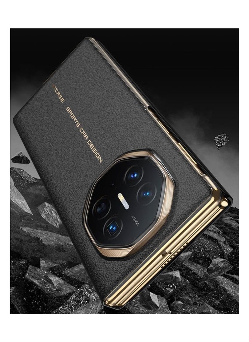 اووكاي - جراب جلدي مغناطيسي لهاتف Huawei Mate XT، صدفي ثلاثي الطي مع حلقة مغناطيسية مزدوجة، دعم مغناطيسي قوي لقبضة الهاتف Magsafe، شاشة عرض ذكية لهاتف Huawei Mate XT (أسود) - Image 1