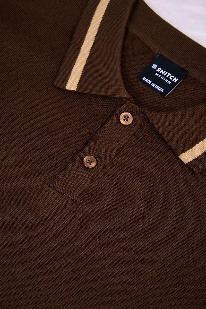 Snitch Brown Brown Solid Long Sleeve Regular Fit T-Shirt for Men | Best Price UAE