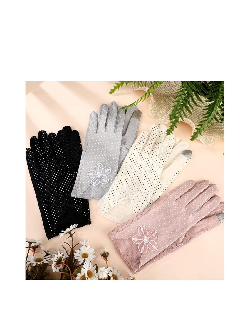 SYOSI Sun Protective Gloves for Women Summer UV Protection Sunblock Gloves Lace Gloves Elegant Short Gloves Party Gloves Touchscreen Gloves for Women Girls 4 Pairs - Image 2