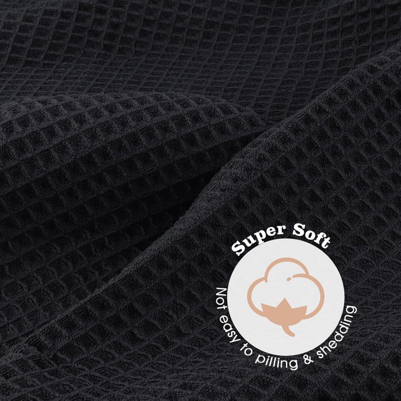 GLIMGLINT 2 Pack Black Large Microfiber Hair Towel Wrap for Women, Super Soft Hair Drying Towel, Fast Drying Waffle Hair Towel Wrap with Elastic Strap 40"X26.5" - Image 2