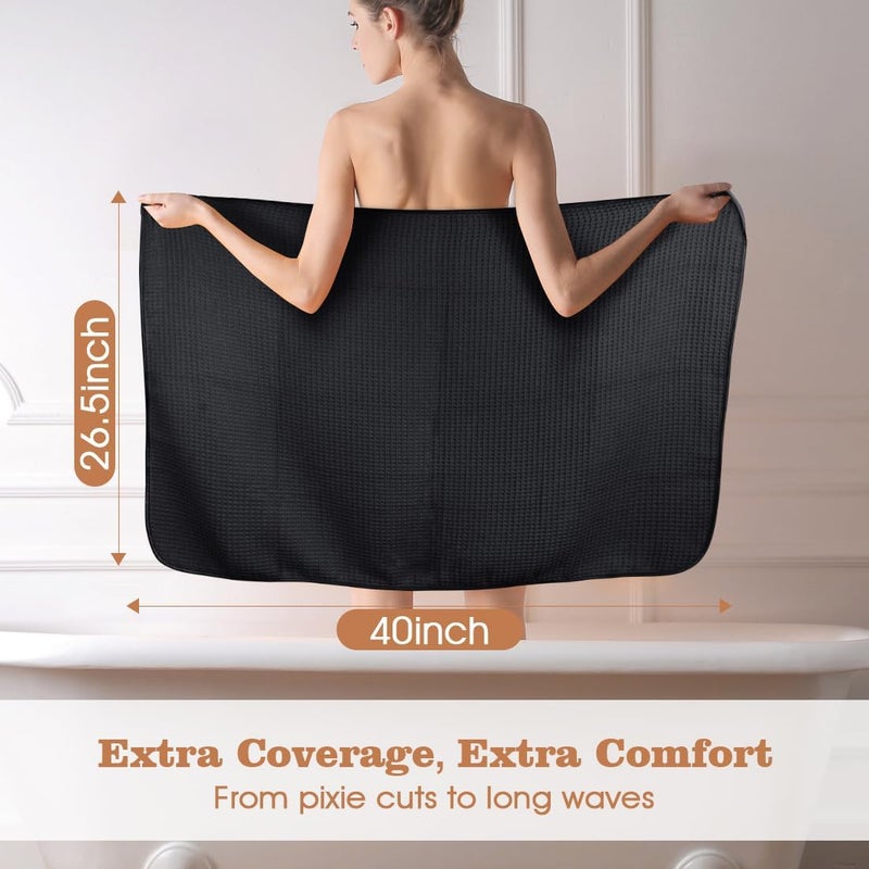 GLIMGLINT 2 Pack Black Large Microfiber Hair Towel Wrap for Women, Super Soft Hair Drying Towel, Fast Drying Waffle Hair Towel Wrap with Elastic Strap 40"X26.5" - Image 4