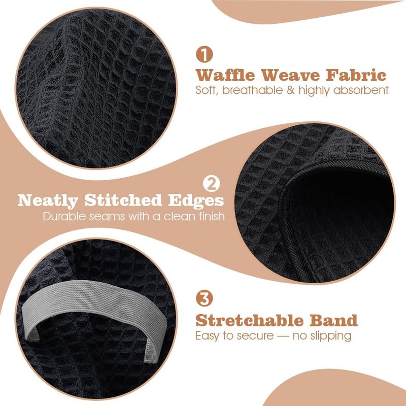 GLIMGLINT 2 Pack Black Large Microfiber Hair Towel Wrap for Women, Super Soft Hair Drying Towel, Fast Drying Waffle Hair Towel Wrap with Elastic Strap 40"X26.5" - Image 5