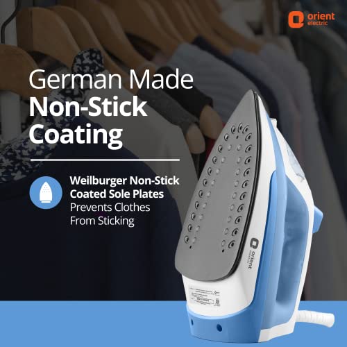 Orient Electric FabriFeel 1600W Steam iron | Non-stick Weilburger coating| 360-degree swivel cord| U-shaped heating element| Vertical & Horizontal Ironing | |ISI certified | 2-year warranty by Orient - Image 3
