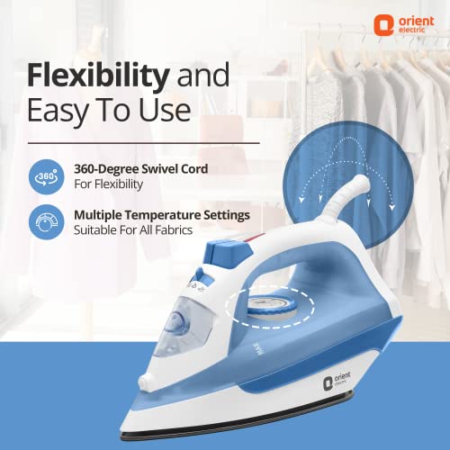 Orient Electric FabriFeel 1600W Steam iron | Non-stick Weilburger coating| 360-degree swivel cord| U-shaped heating element| Vertical & Horizontal Ironing | |ISI certified | 2-year warranty by Orient - Image 5