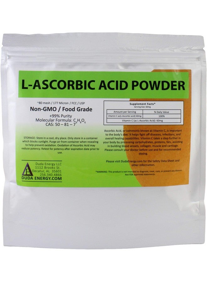 Duda Energy asc08oz Bag of L-Ascorbic Acid Powder 99+% Food Grade USP36/BP2012 Naturally Fermented Pure White Crystals Form of Vitamin C, 8 oz.